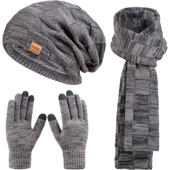 New Beanie Hat Scarf Touchscreen Gloves Set for Men and Women, Fleece Lined Warm - Picture 1 of 2
